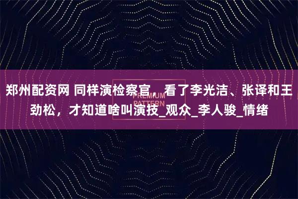 郑州配资网 同样演检察官，看了李光洁、张译和王劲松，才知道啥叫演技_观众_李人骏_情绪