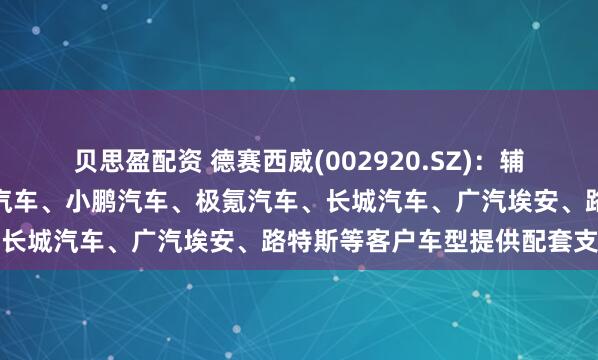 贝思盈配资 德赛西威(002920.SZ)：辅助驾驶域控产品已为理想汽车、小鹏汽车、极氪汽车、长城汽车、广汽埃安、路特斯等客户车型提供配套支持